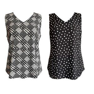 Chico’s Reversible Sleeveless Top — Plaid & Polka Dot, V-Neck Size 10/12
